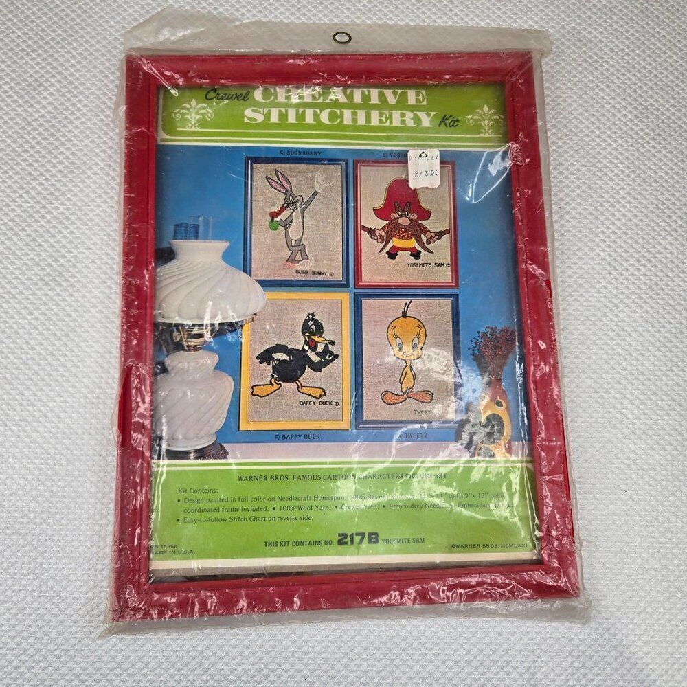 Vintage 70s Warner Bros Creative Stitchery Crewel Kit  Yosemite Sam 11" x 14"